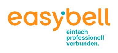 Logo von easybell mit dem Slogan „einfach professionell verbunden“.